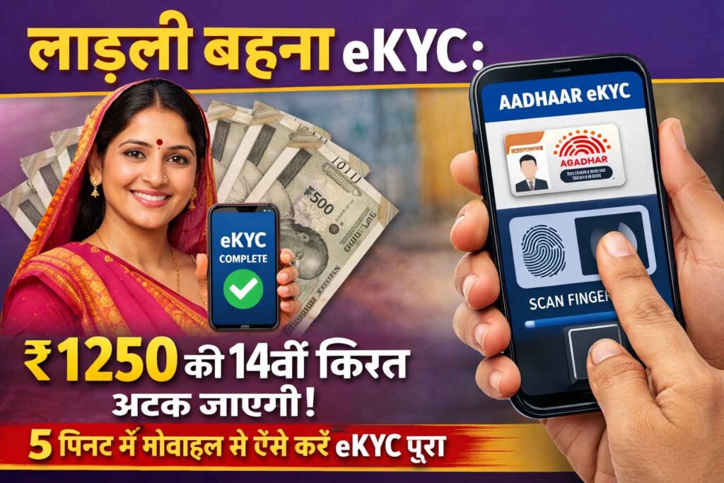 लाड़ली बहना eKYC ₹1250 की 14वीं किस्त अटक जाएगी! 5 मिनट में मोबाइल से ऐसे करें eKYC पूरा