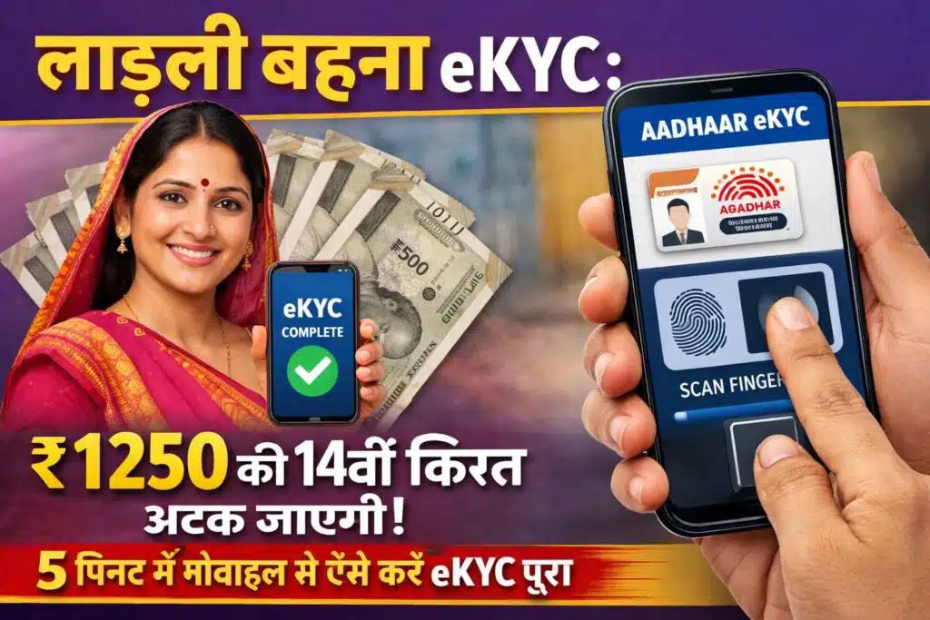 लाड़ली बहना eKYC ₹1250 की 14वीं किस्त अटक जाएगी! 5 मिनट में मोबाइल से ऐसे करें eKYC पूरा